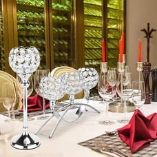 NEW 3 Arms Silver Crystal Candle Holders Decorative Candelabra Candlesticks