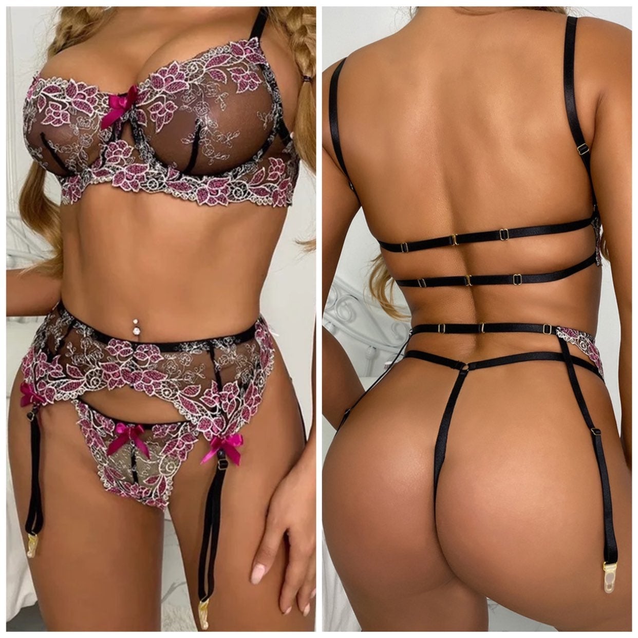 NEW romantic floral embroidery underwire lingerie set