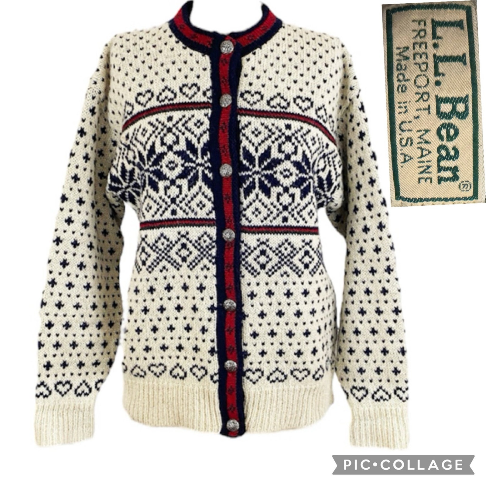 Vintage L.L. Bean Wool Blend Nordic Cardigan Knit Sweater size large