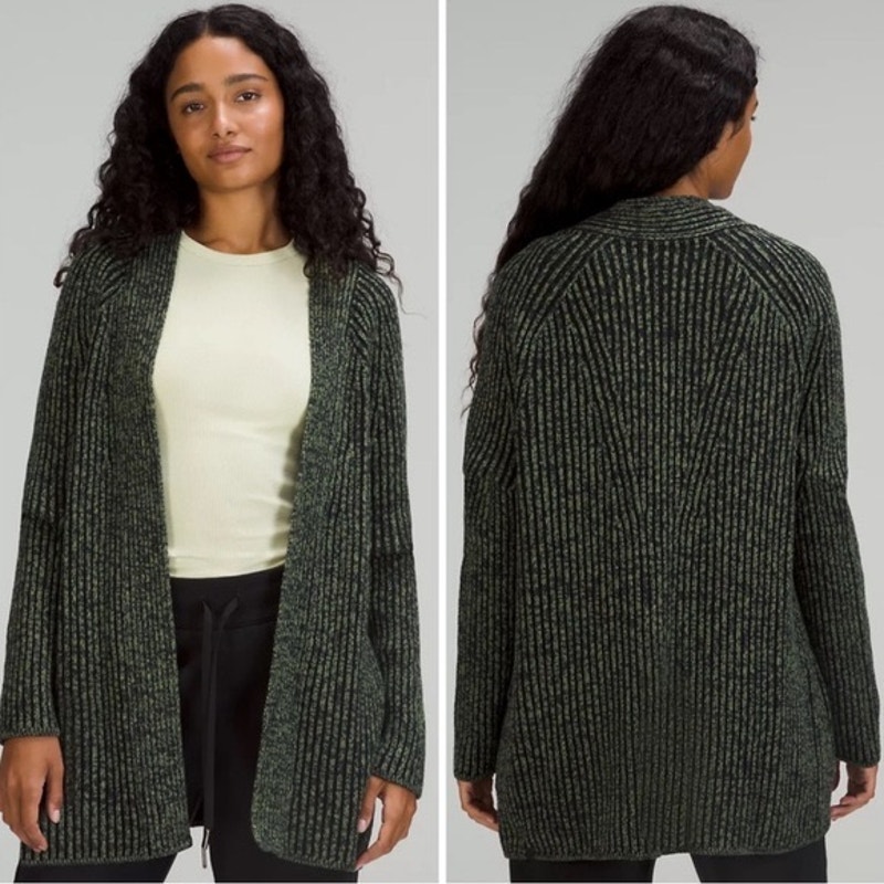 New! Lululemon Cotton Cashmere Blend Sweater Wrap Green Foliage/Black Sz 6