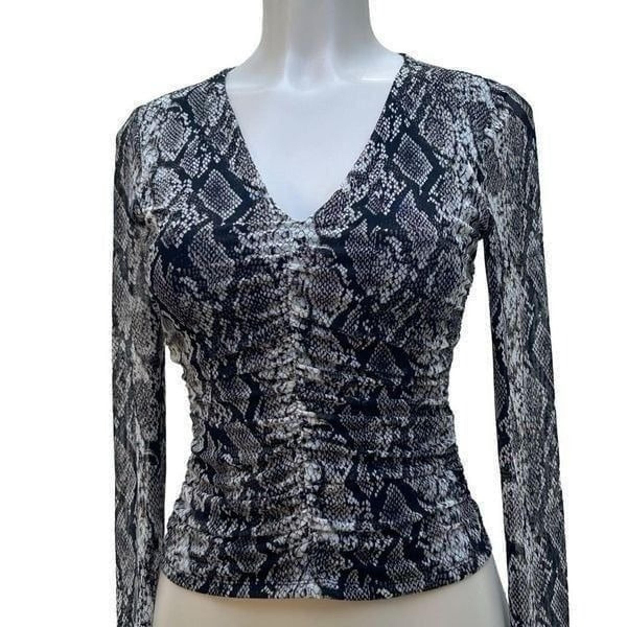 Ten Sixty Sherman Long Sleeve Top Small Tan & Black Snakeskin Semi Sheer Ruched