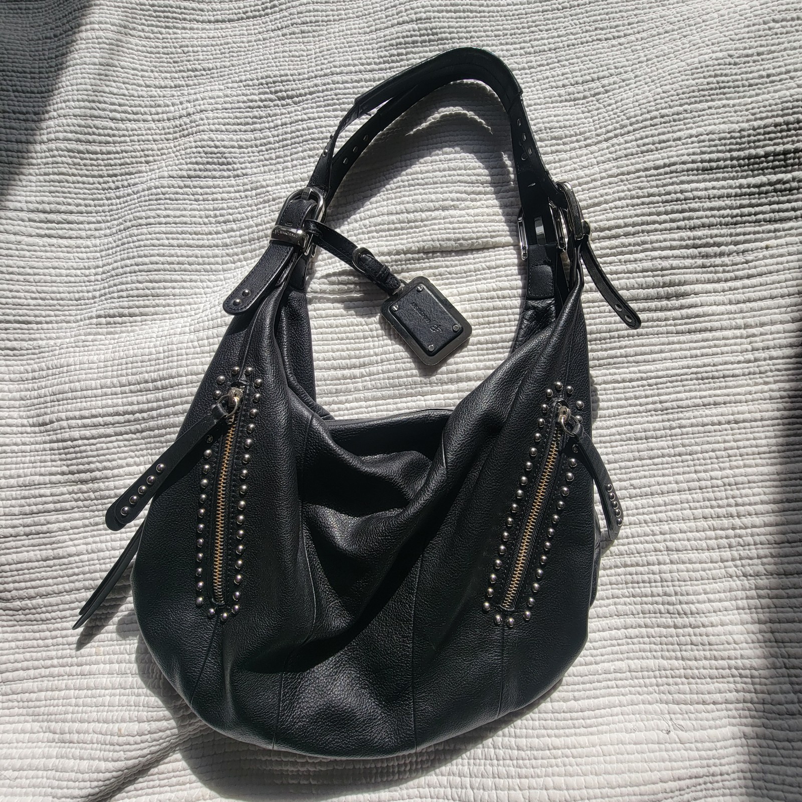 B. Makowsky Y2K Black Leather Studded Hobo Bag