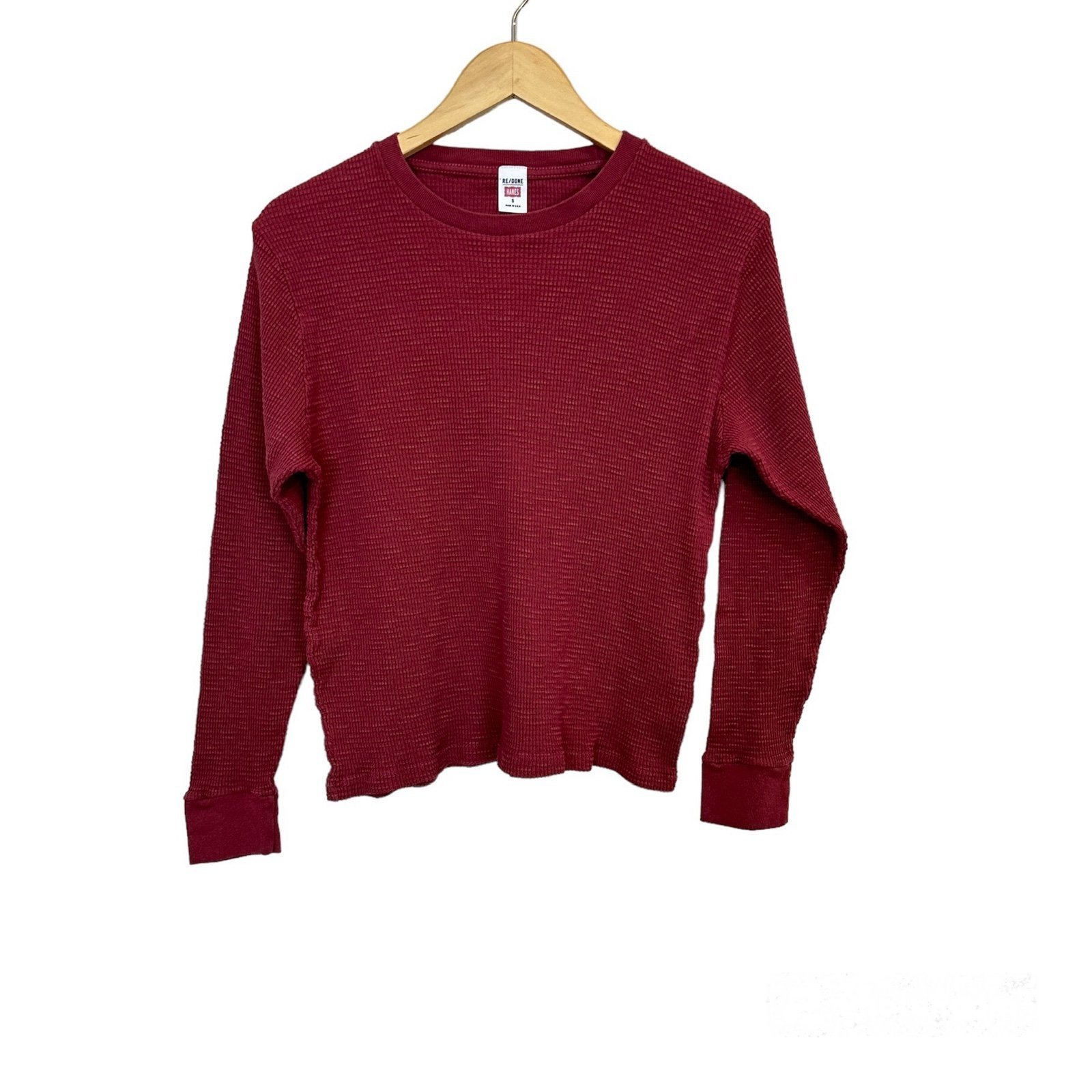 Re/Done Hanes Thermal Top Waffle Knit Brick Red Long Sleeve Women’s Sz Small