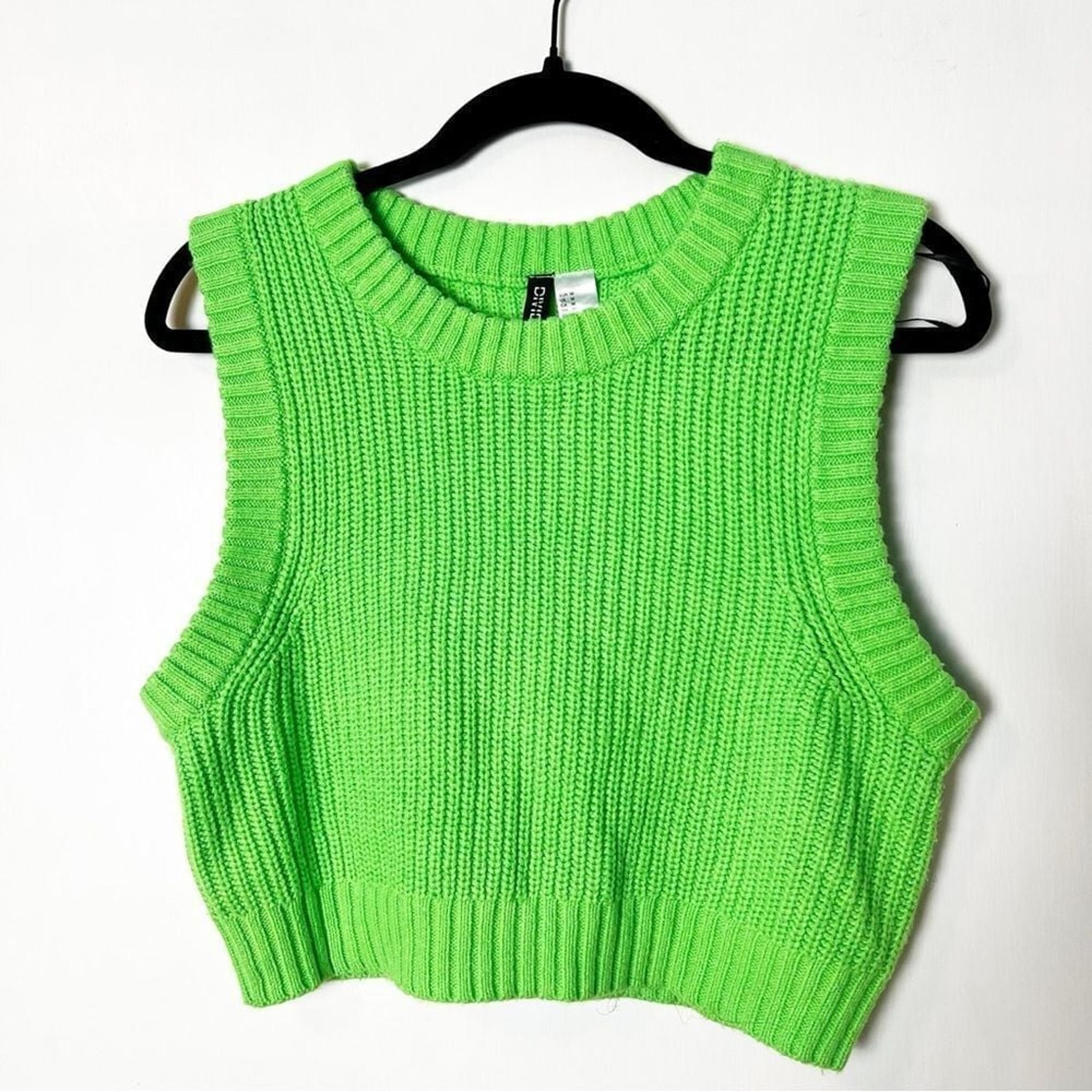 Divided - Junior's Neon Green Knit Tank Crop Sweater - Sz. M