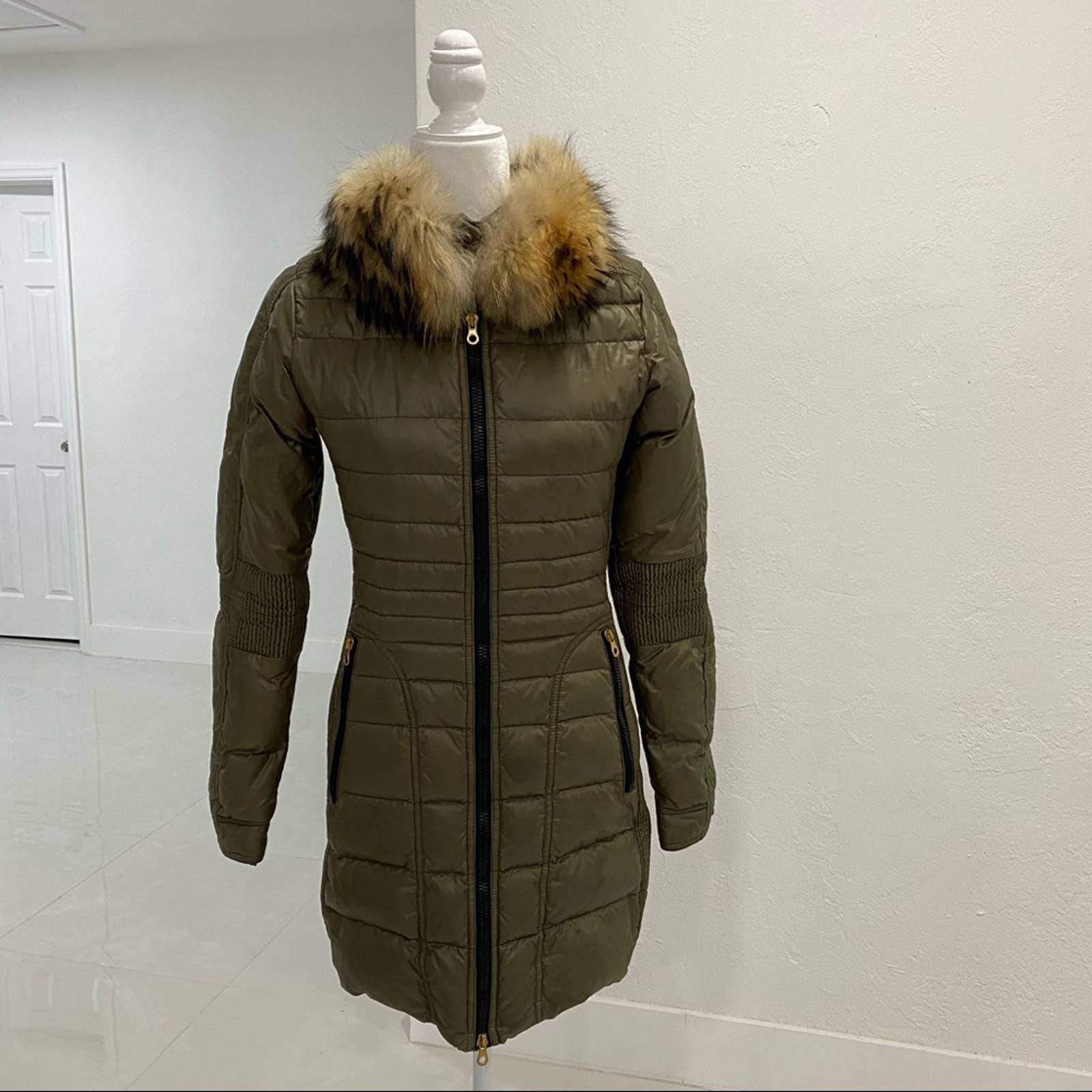 Duvetica Pure Goose New Down Olive Green Removable Fur Collar Puffer Coat