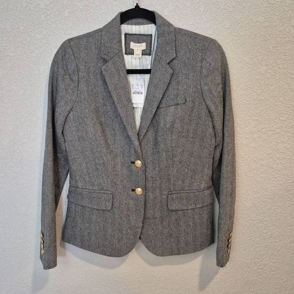 J. Crew Women's Size 0 Wool Jacket Blazer Herringbone Gray