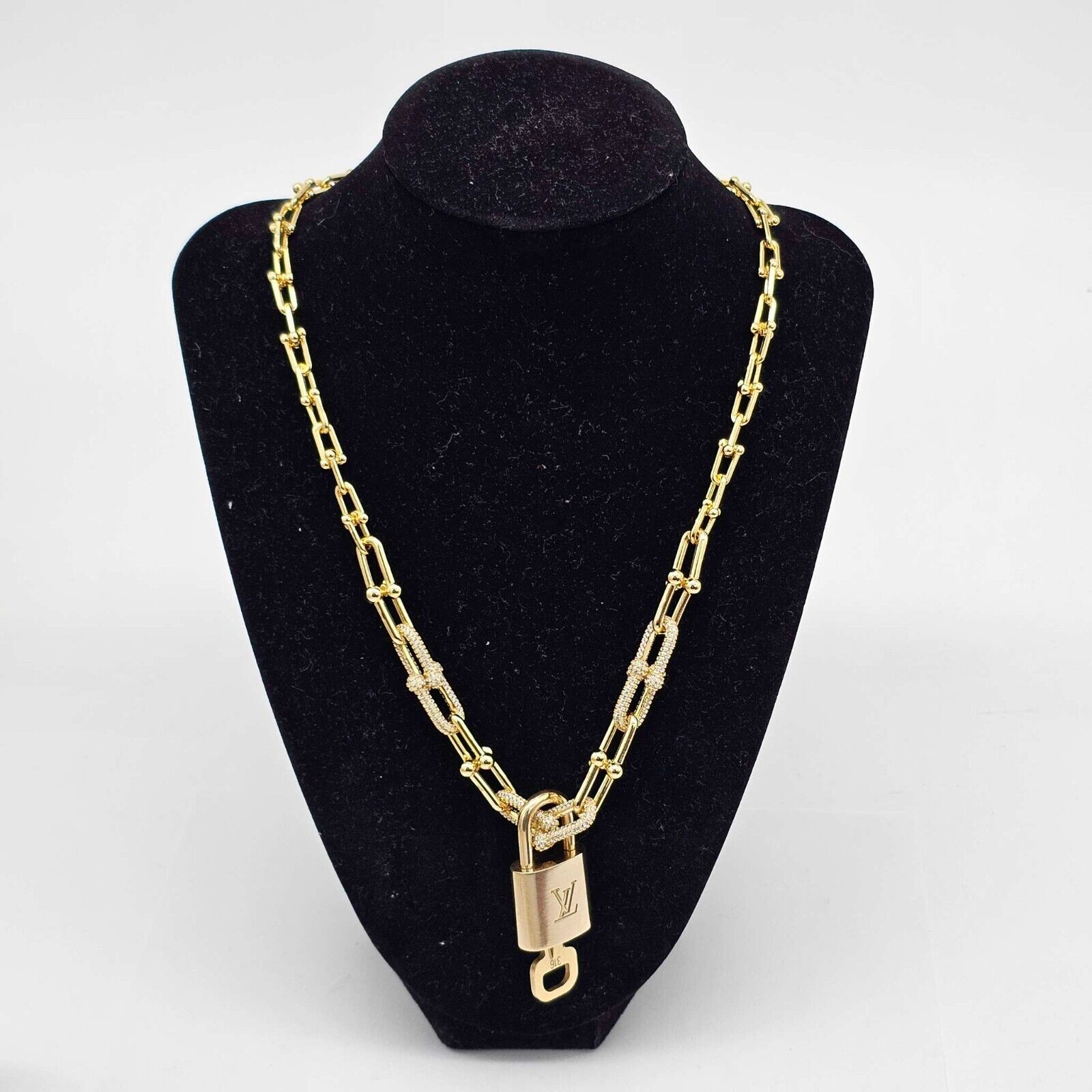 Auth Louis Vuitton Lock & Key w/unbranded 925 Pure Silver Gold plated Necklace