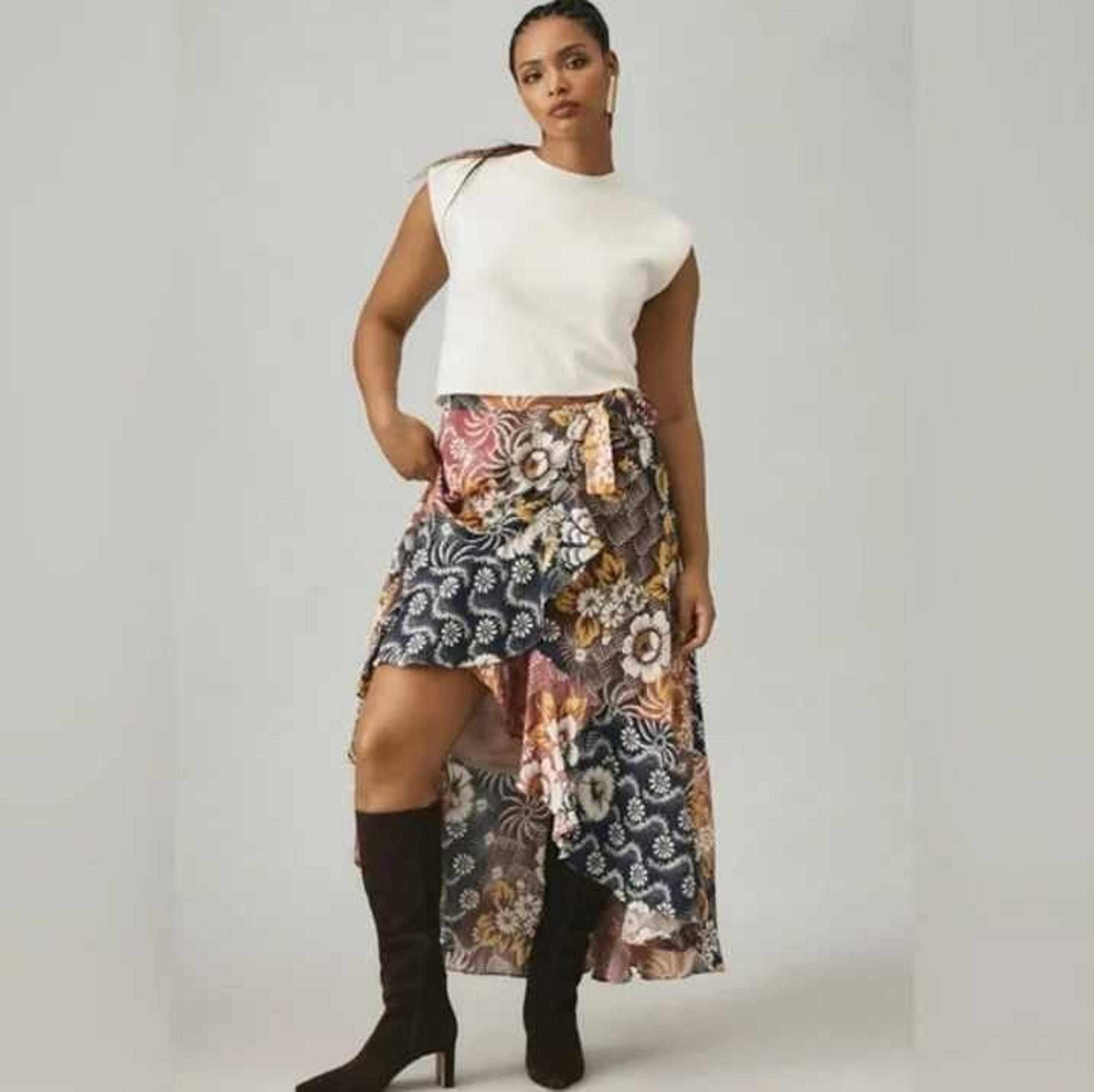 New women's Plus 2X Maeve x Anthropologie ruffled wrap maxi skirt