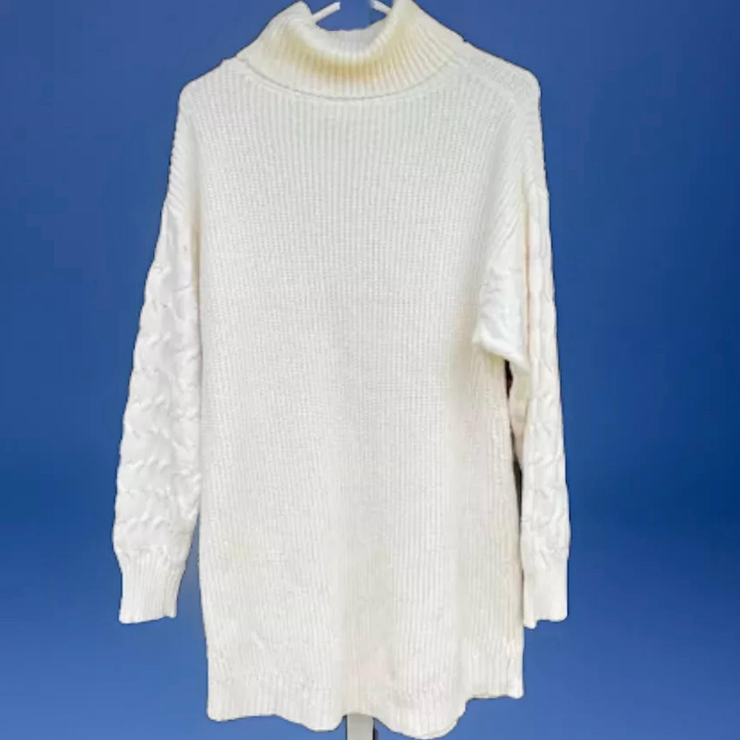 St John’s Bay XXL Ivory Long Sleeve Turtleneck Ribbed Knit Sweater Tunic NWT
