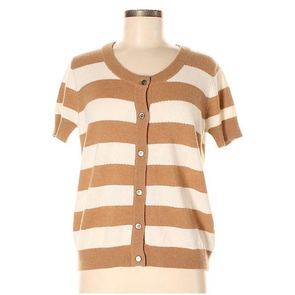 oats cashmere striped short sleeve cardi