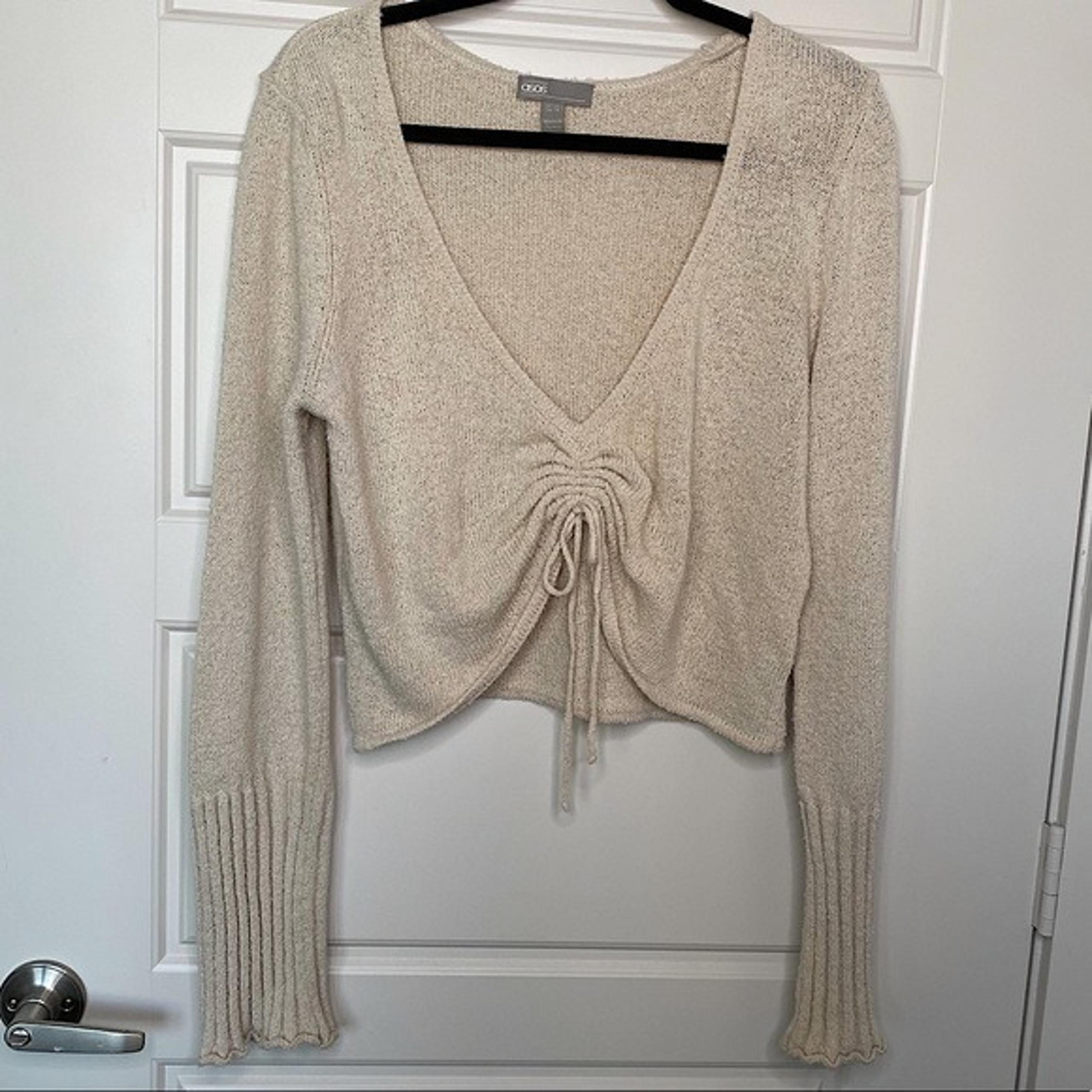 ASOS NEUTRAL KNIT CINCH FRONT V NECK SWEATER XL 14