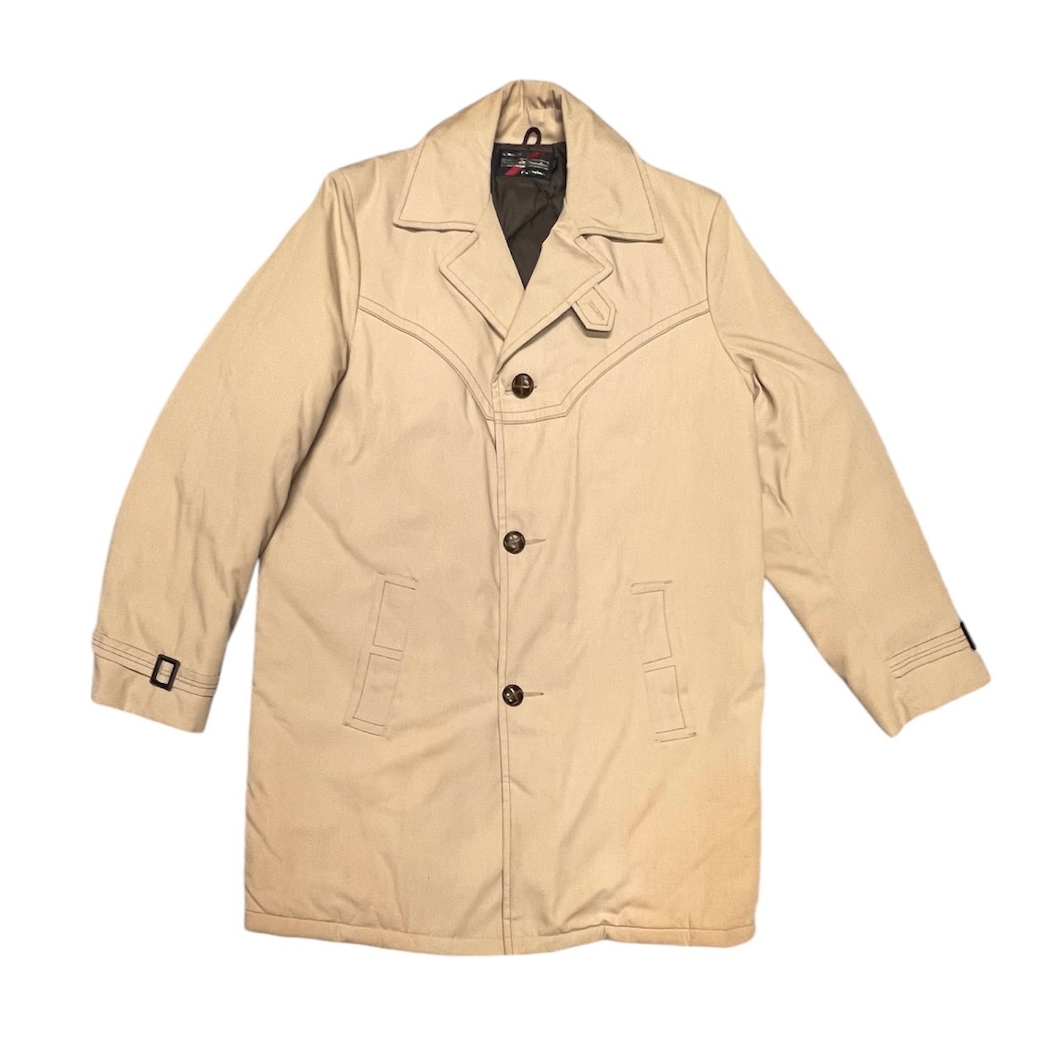 Vintage 70s Retro Sears Outerwear 3 Button Long Jacket - Tan w/ Wood Buttons
