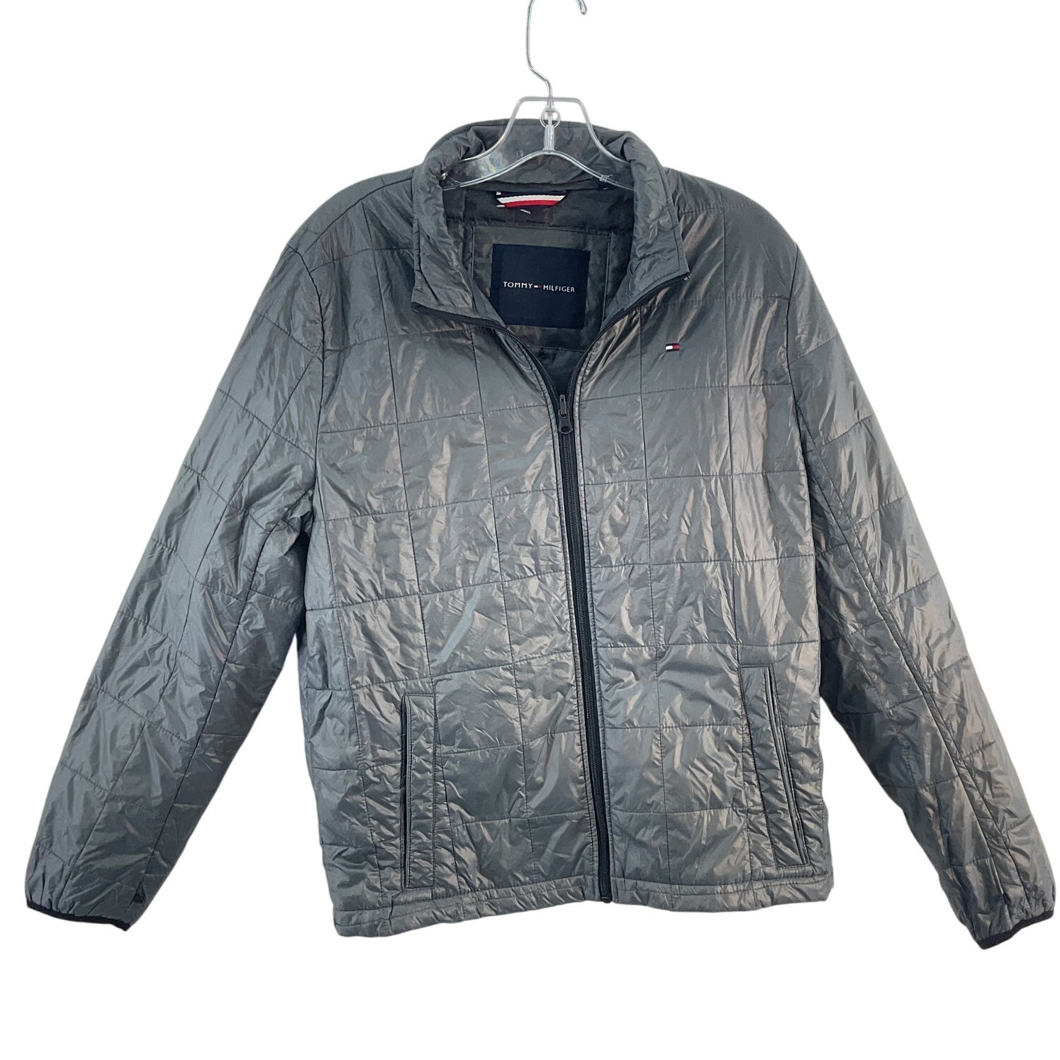 Tommy Hilfiger Silver Zip-Up Puffer Jacket Women's Size Small Preowned