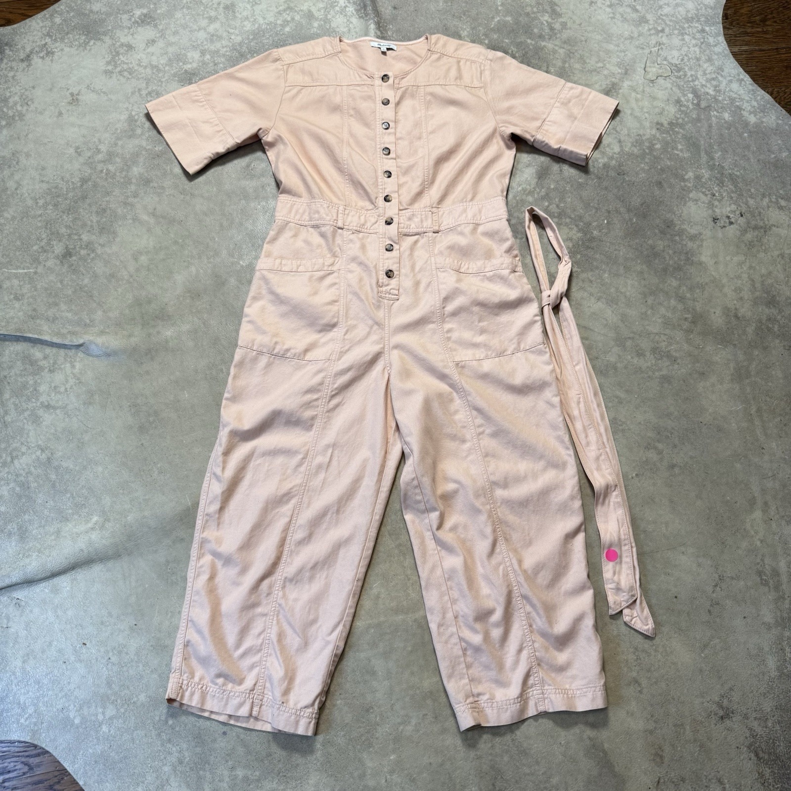Madewell Jumpsuit Womens Size 8 Peach Top-Stitched Coverall Short Sleeve