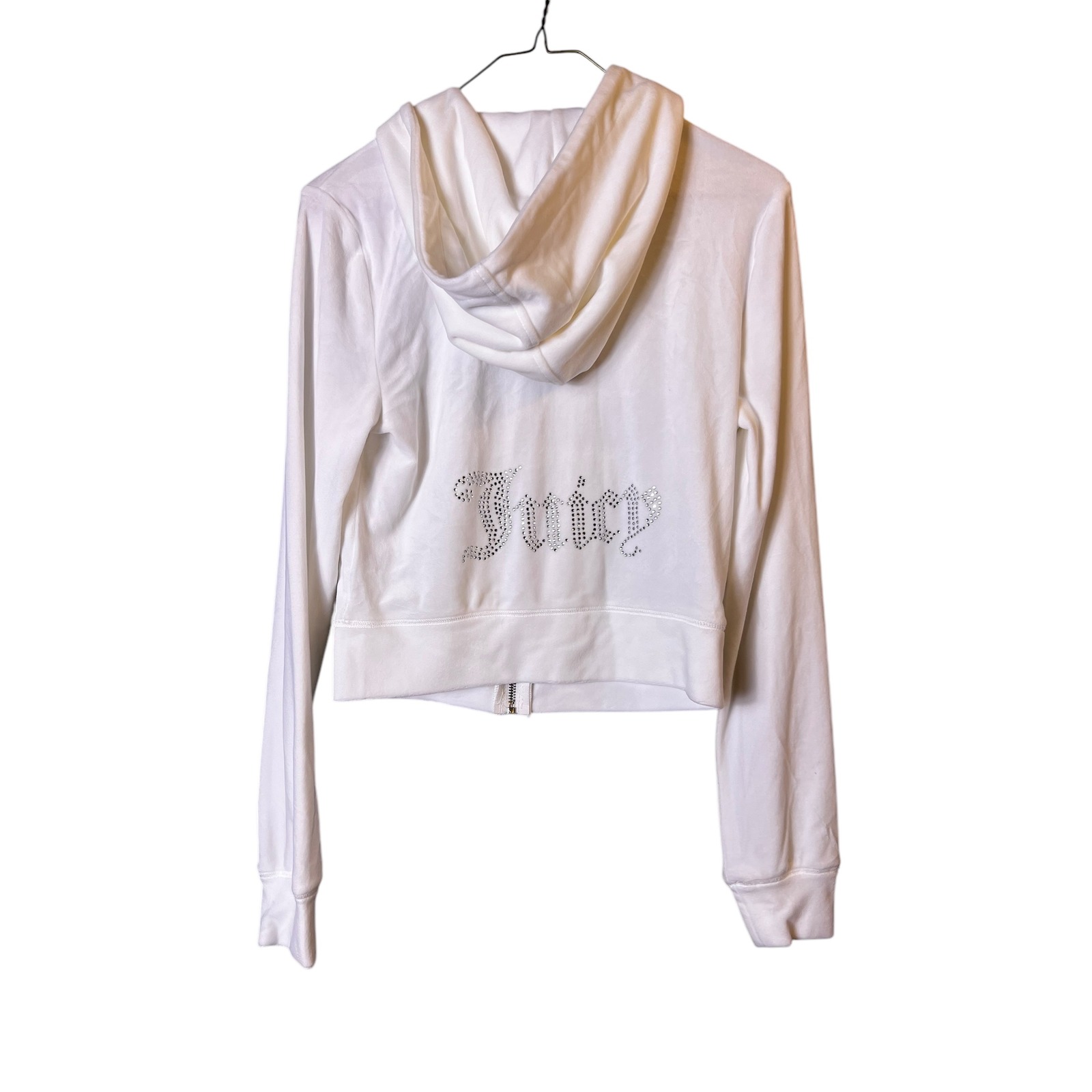 Juicy Couture Vintage Rhinestone Velour Full Zip Hoodie Jacket White Small Y2K