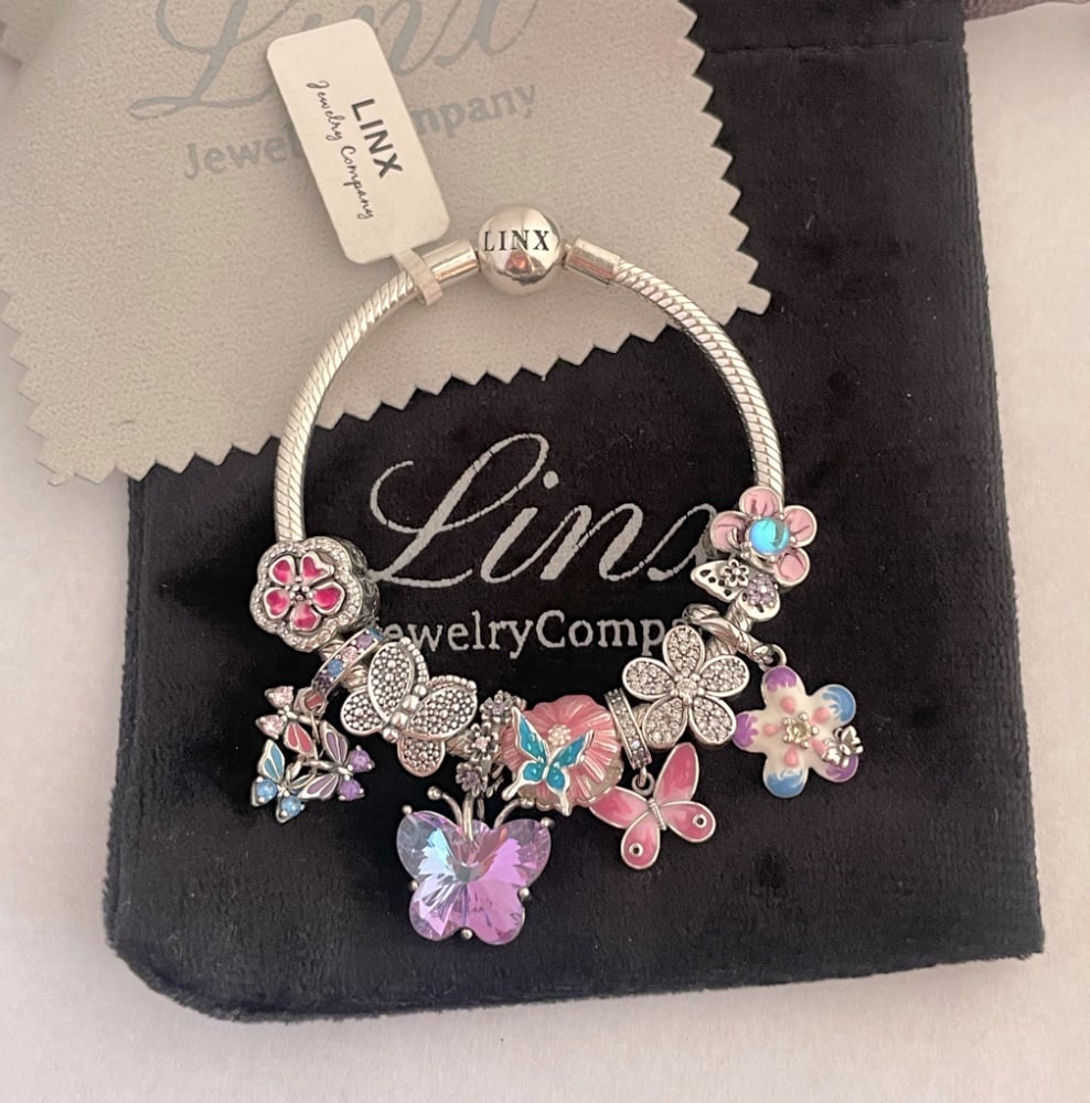Linx Silver Snake Chain Bracelet with Butterfly Themed Charms