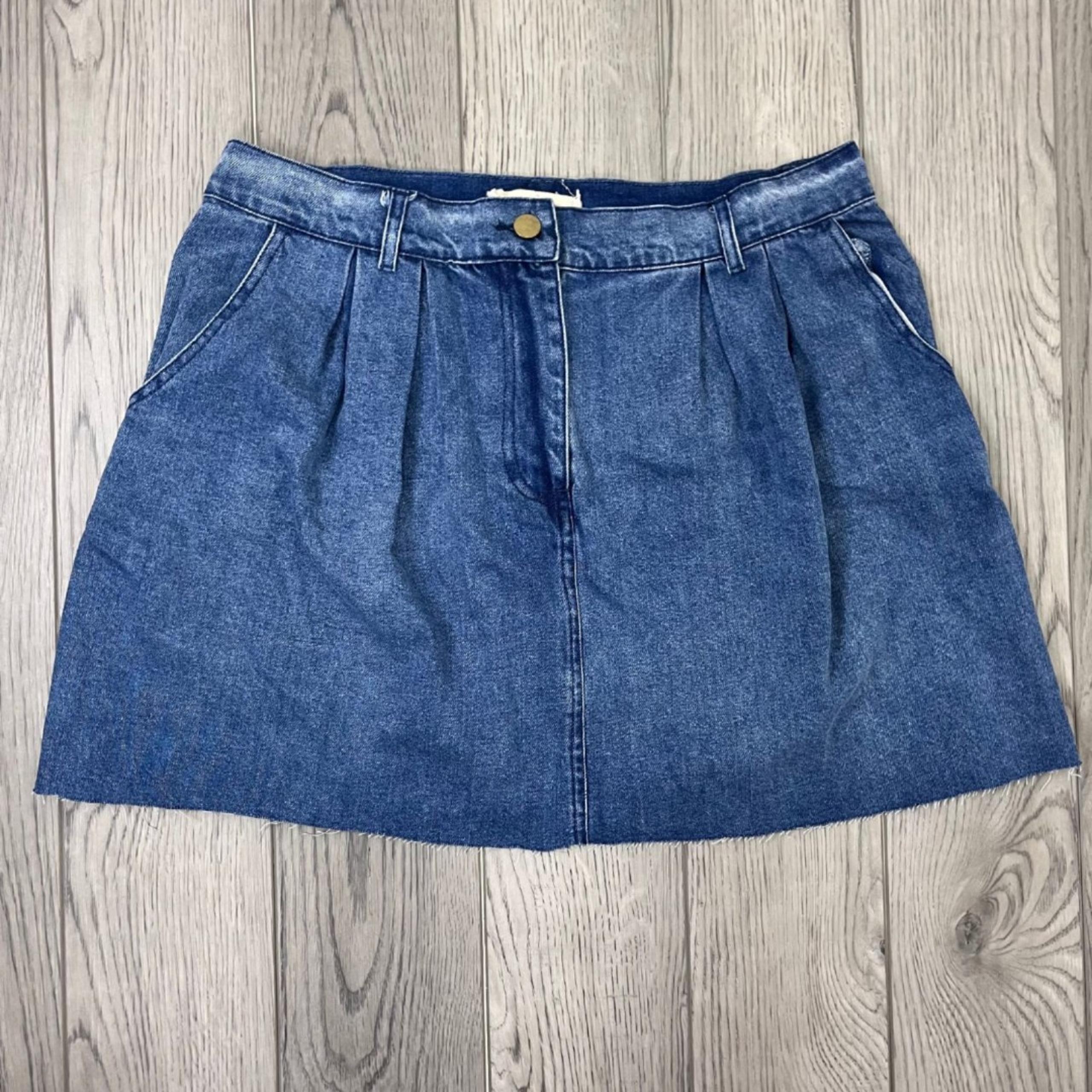 Porridge Women Size L Cotton Mini Pleated A Line Denim Jean NEW Skirt FLAWED