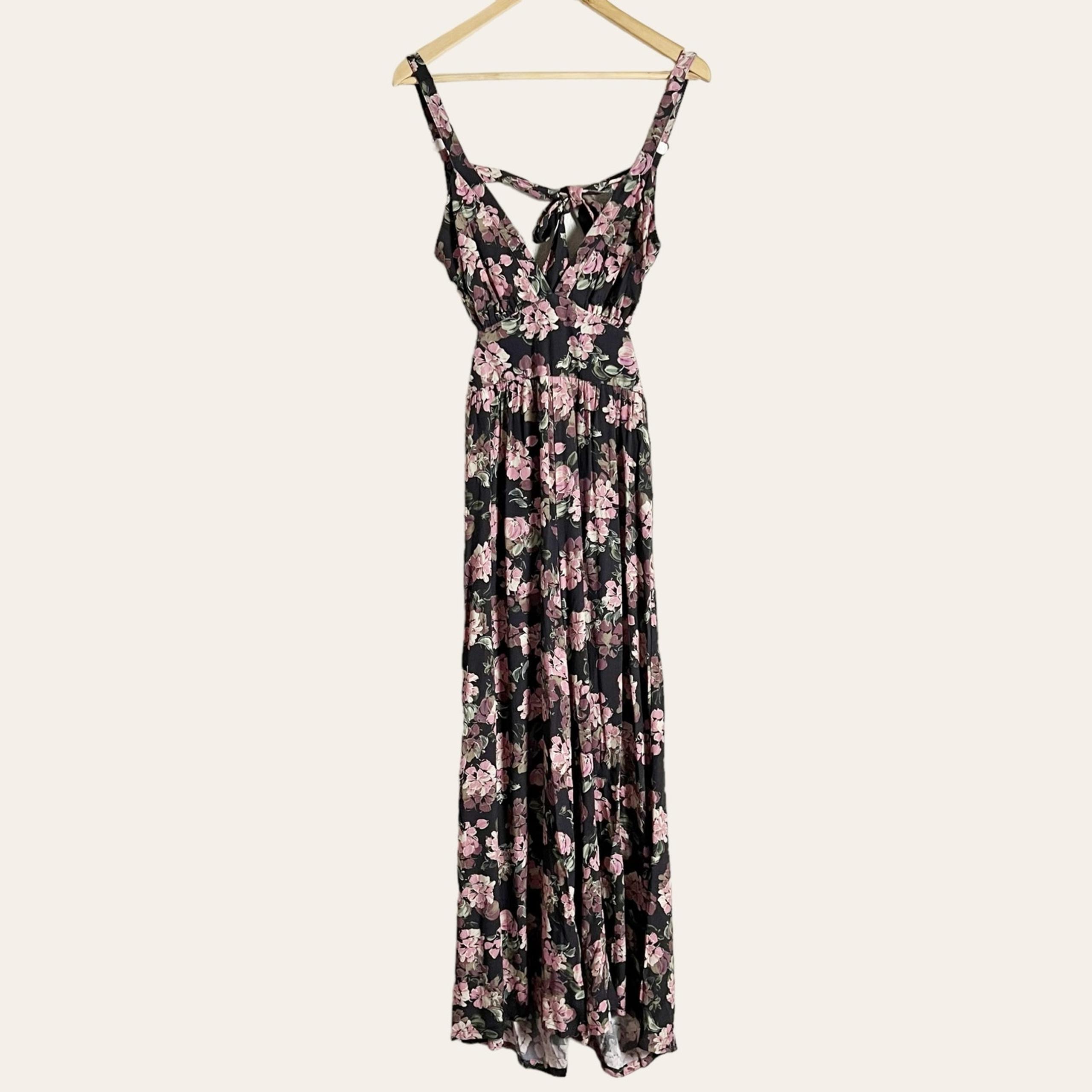 Yumi Kim Black Pink Purple Floral Print V-Neck Sleeveless Jumpsuit Size Small
