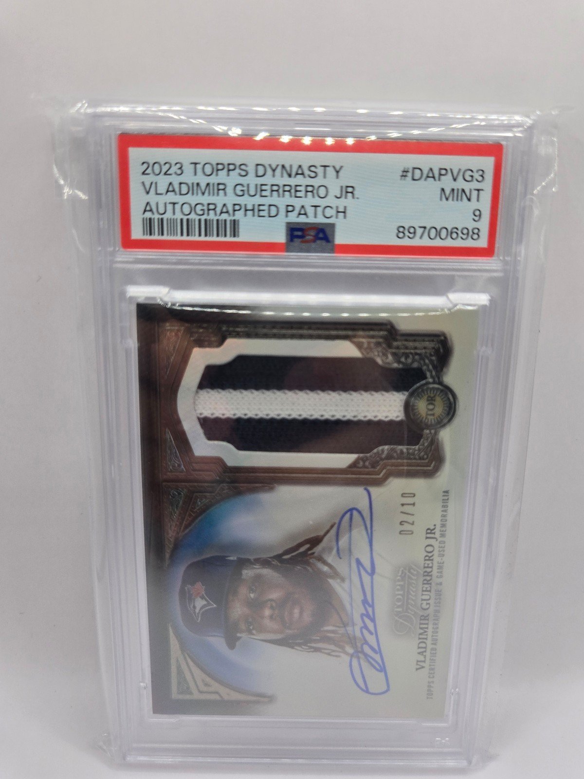2023 topps dynasty Vladimir Guerrero jr patch auto /10 psa 9