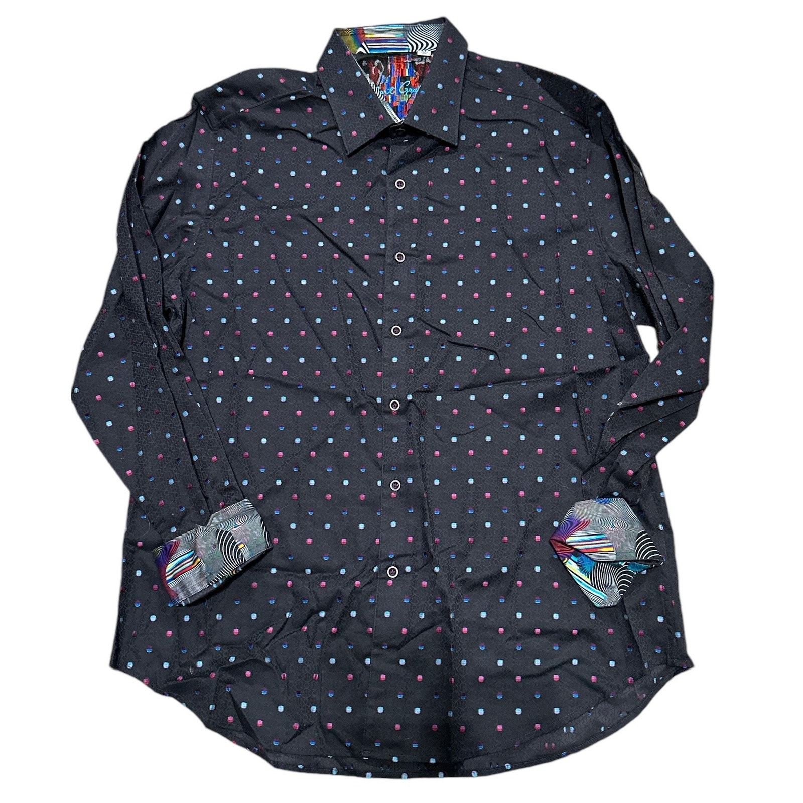 Robert Graham Shirt Size XL X-Large Long Button Psychedlic Trippy Polka Dot