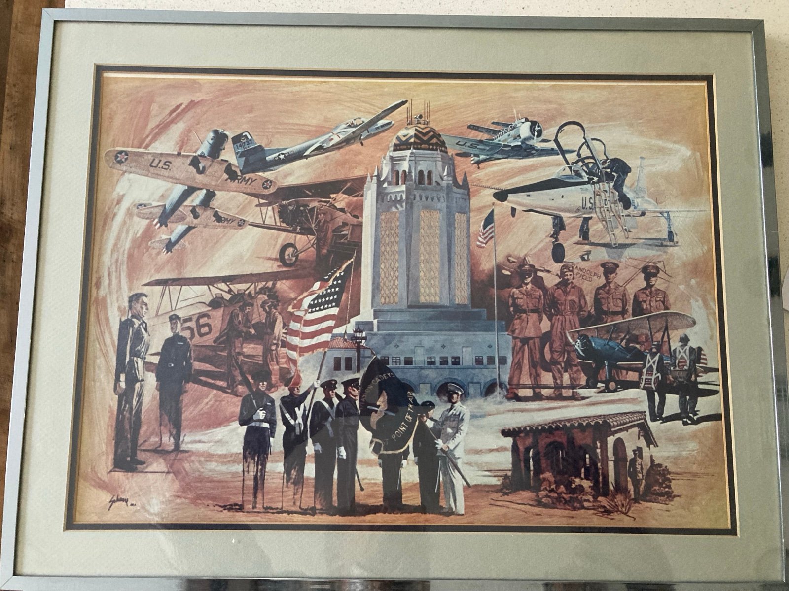 1960 Air Force water color painting in metal frame