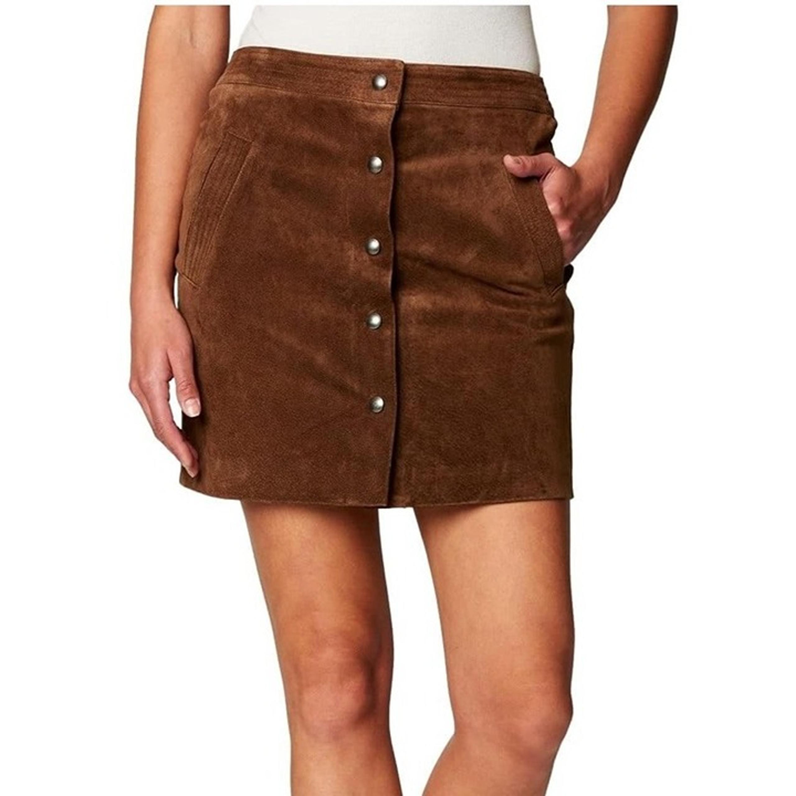 BLANKNYC Women's Caramel Macchiato Suede Snap Front Mini Skirt size 24 NWT $98