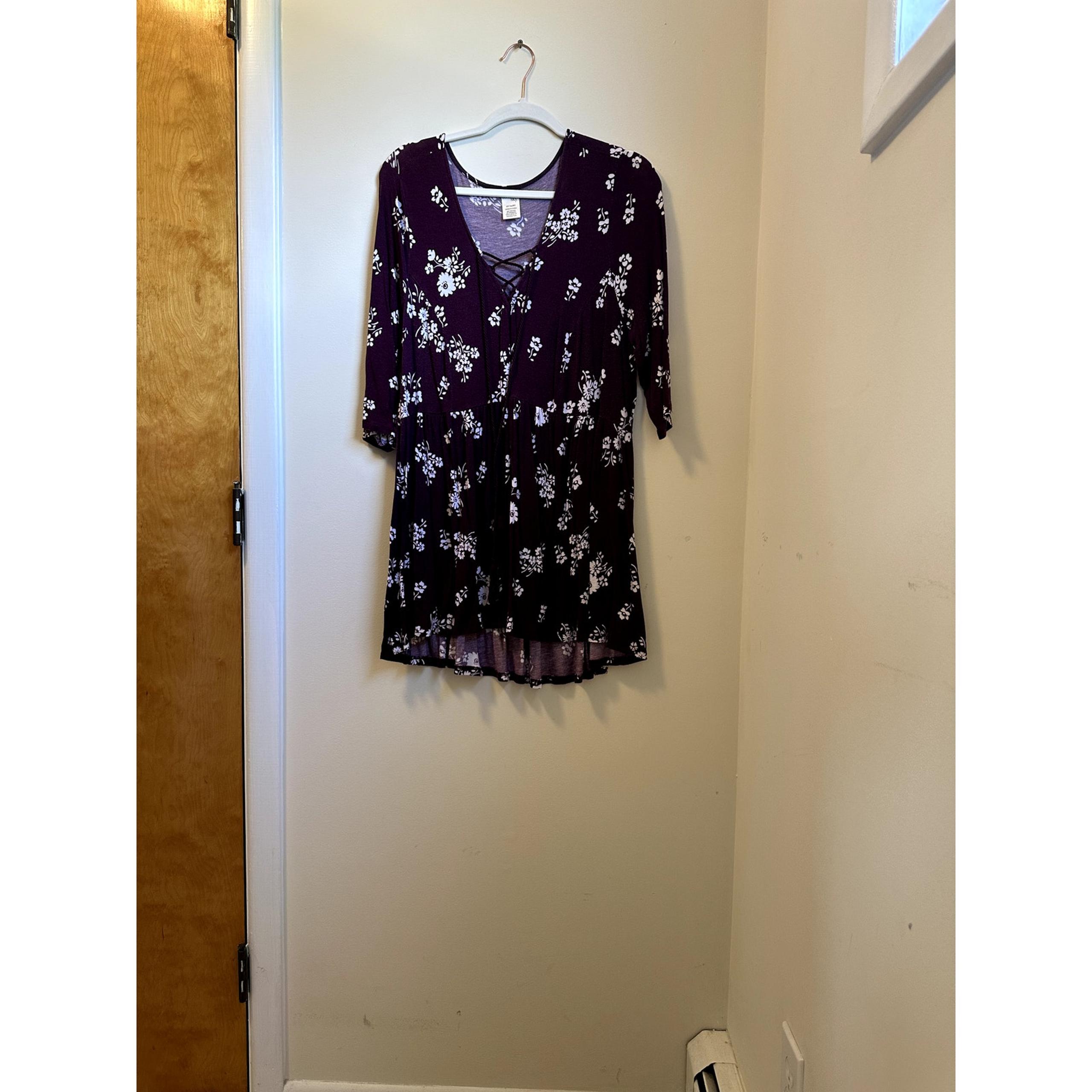 Burgundy Floral Cotton Blend Tunic Floral Stretch 3/4 Sleeve 2x