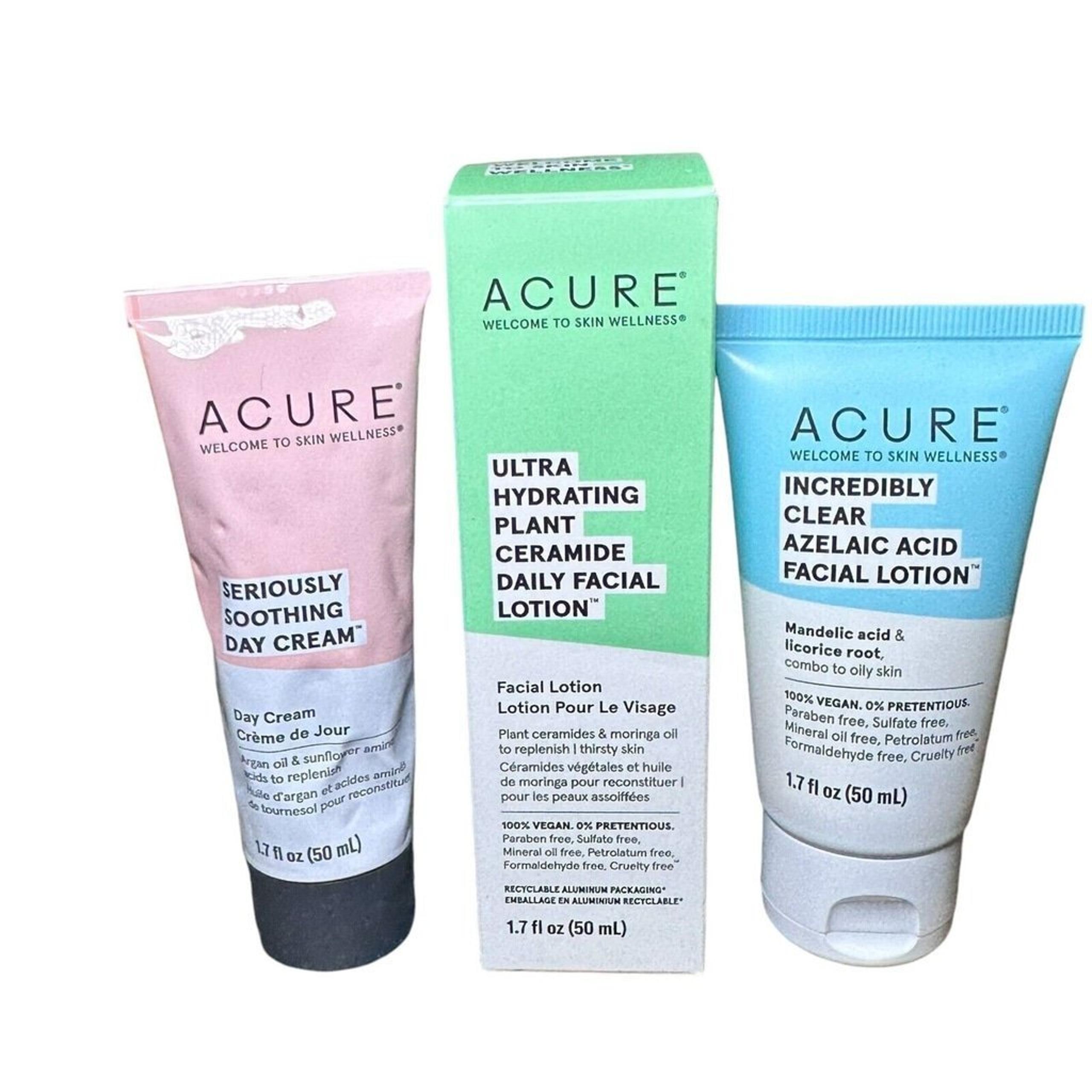 ACURE Facial Lotion Bundle NEW Day Cream Ceramide Lotion Azelaic Acid Lotion