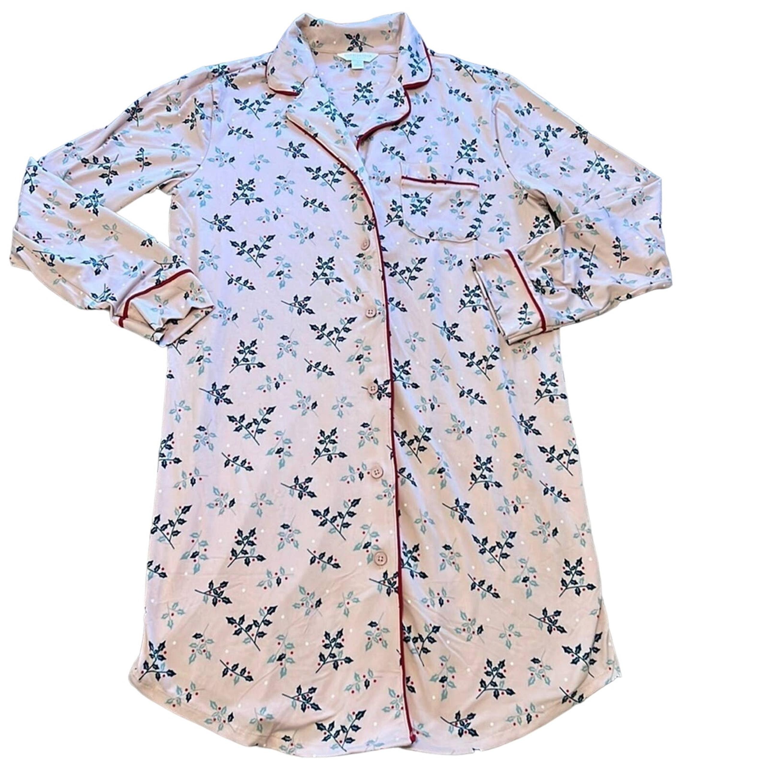 NWOT Charter Club Pink Holiday Sleep Shirt - button up, SUPER SOFT & snuggly S