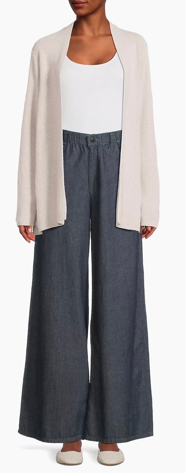 Eileen Fisher Organic Linen Cotton Long Cardigan Small Oatmeal
