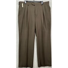 Haggar Pants Mens 38X29 Repreve Stria Brown Dress Double Pleated Straight NEW