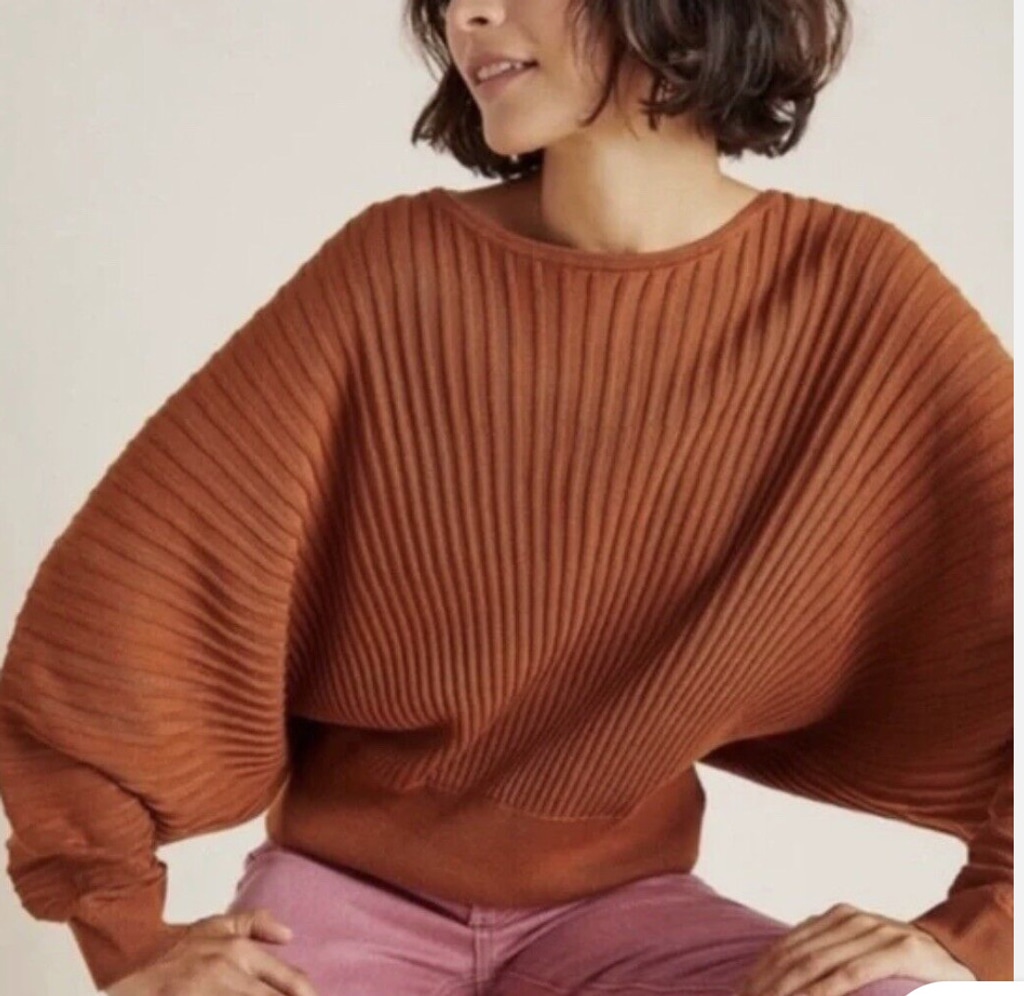 Anthropologie Brown Ribbed Karla Boat Neck Sweater Long Sleeve Size XS