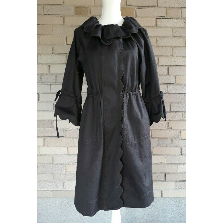 Charles Chang-Lima Womens Black Sz 2 Scalloped Trim 3/4 Bell Sleeve Coat Jacket
