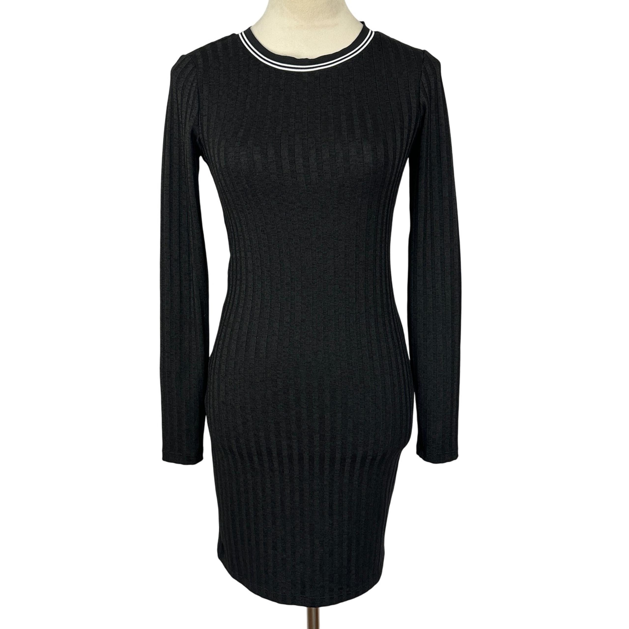 H&M Ribbed Bodycon Dress Long Sleeve Mini Dress Casual Black Womens Small