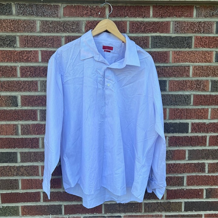 Alfani Fitted Light Purple Light Striped Collared Button Down Dress Shirt
