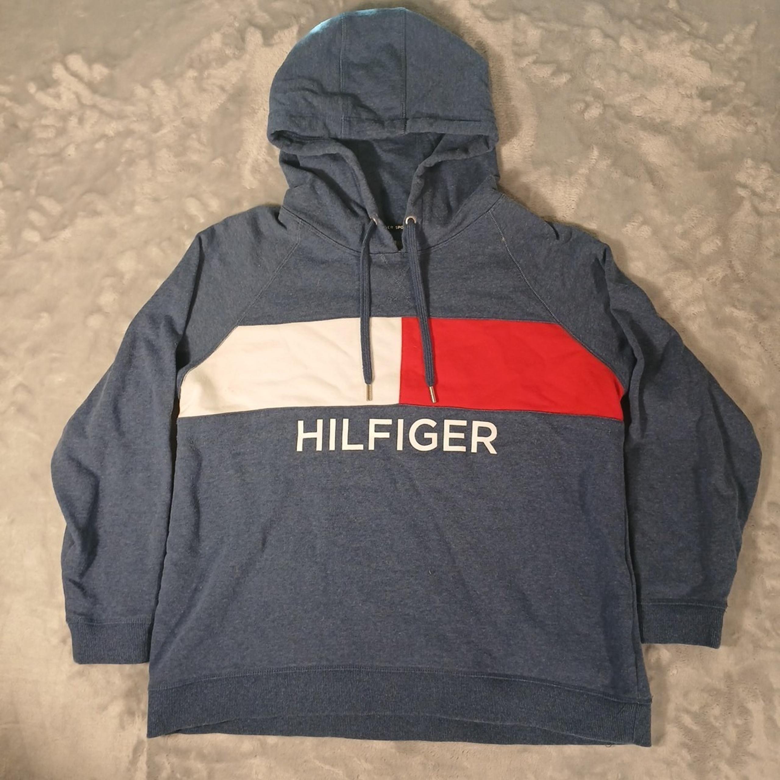 Tommy Hilfiger Sport Hoodie Womens Large Blue Pullover Sweatshirt Casual