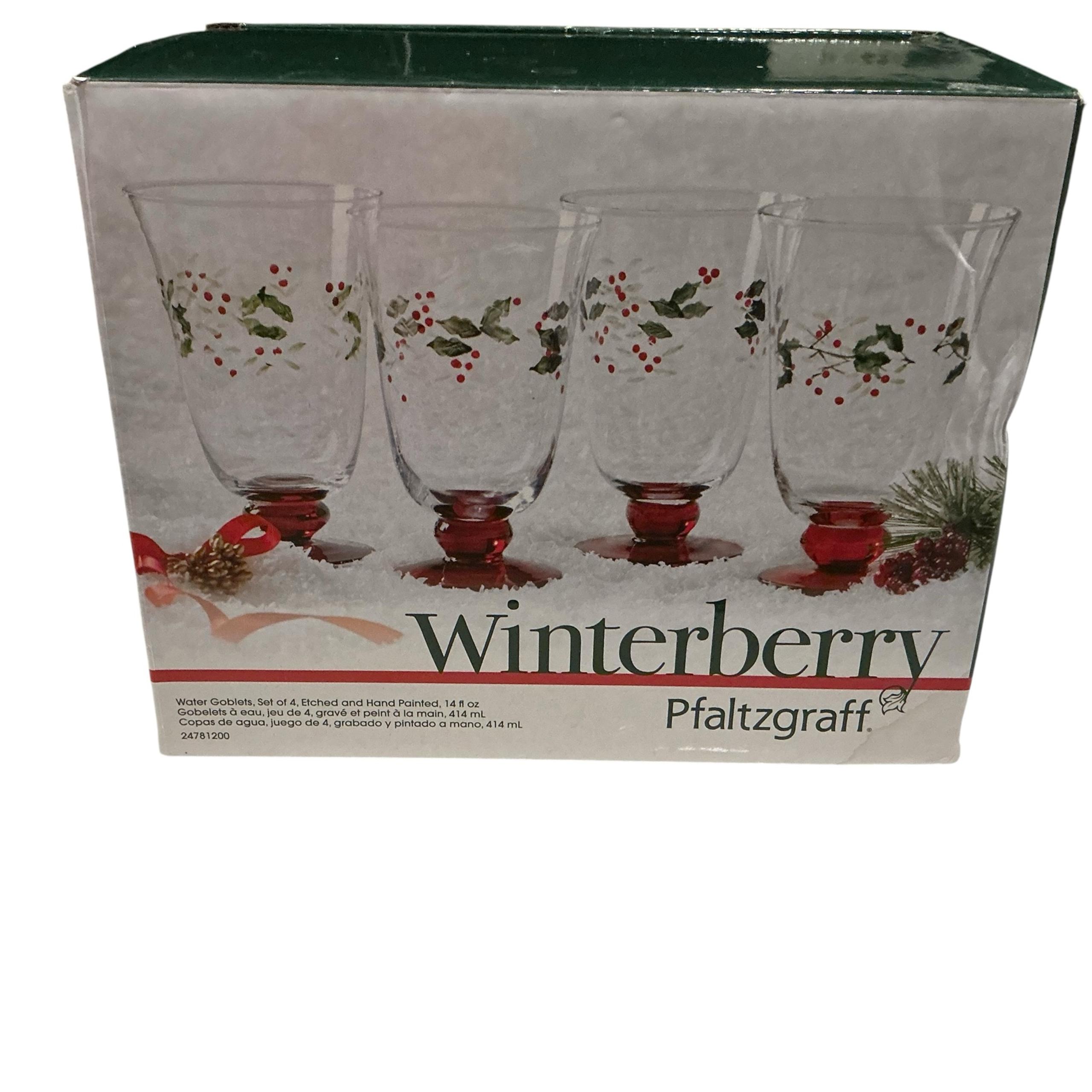Winterberry set of 4 water goblets glasses etched hand painted 14 oz - Pfaltzgraff