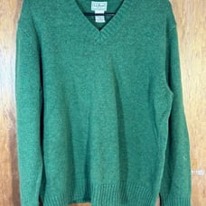 Vintage LL Bean Mens Sweater Large Wool Shetland Green V-Neck Cardigan Pullover