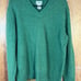 Vintage LL Bean Mens Sweater Large Wool Shetland Green V-Neck Cardigan Pullover