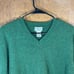Vintage LL Bean Mens Sweater Large Wool Shetland Green V-Neck Cardigan Pullover
