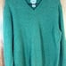 Vintage LL Bean Mens Sweater Large Wool Shetland Green V-Neck Cardigan Pullover