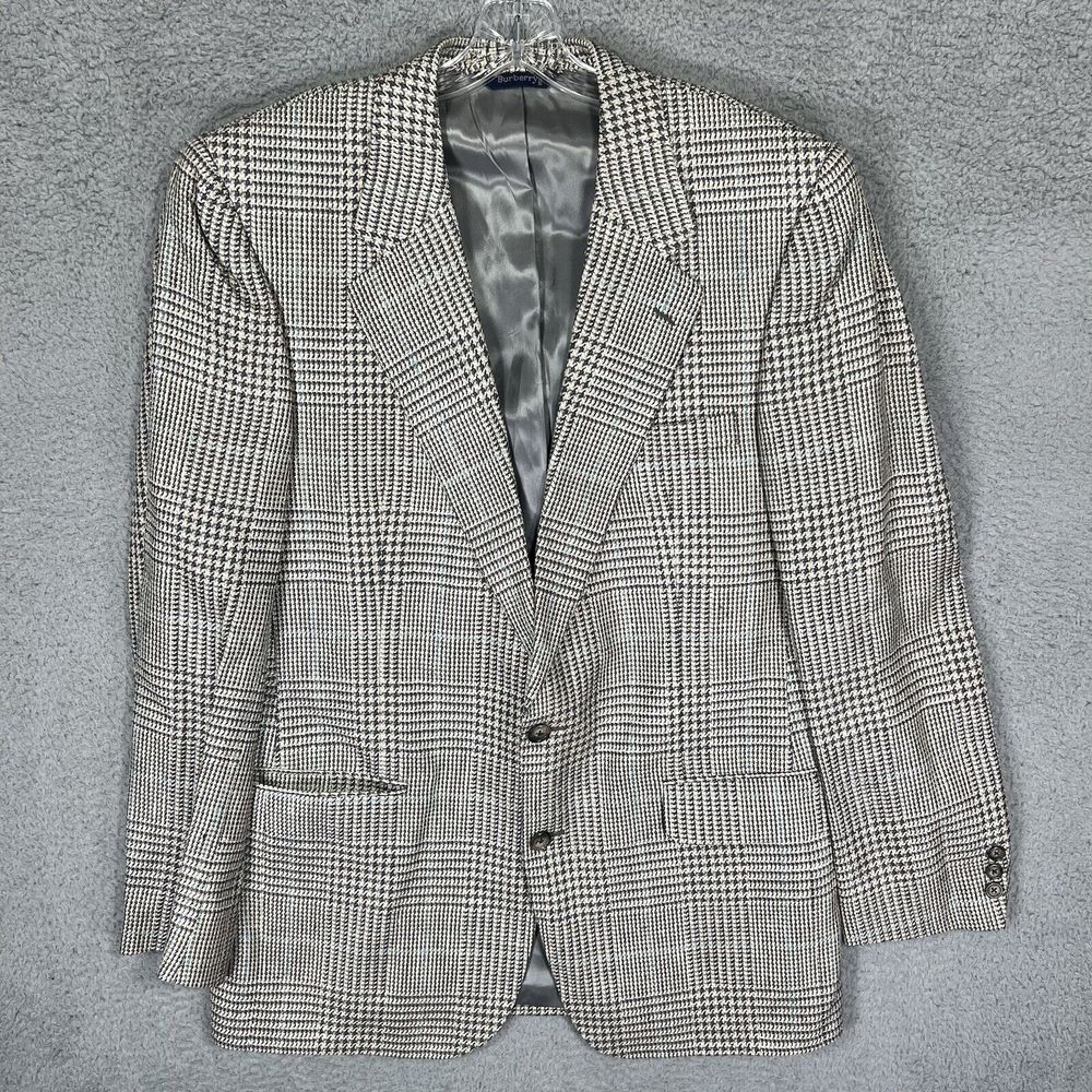 Burberrys Blazer Mens 42R Beige Houndstooth Check Silk Sport Coat