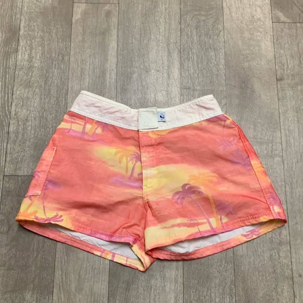 Womens Vintage Jimmy'Z Beach Palm Trees Lined Swim Surf Shorts