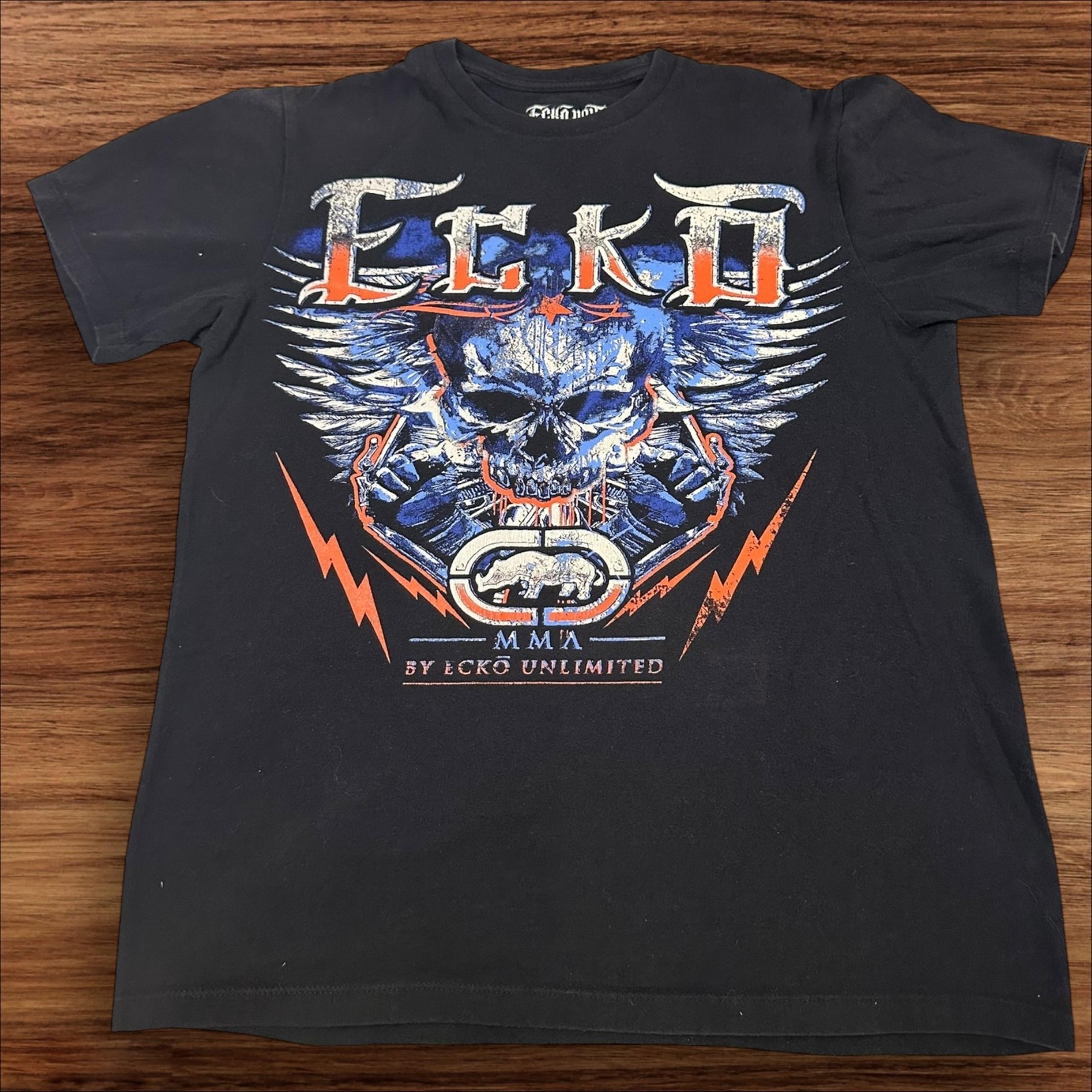 Ecko Unlimited MMA Graphic T-Shirt Skull Wings Short Sleeve Black Medium