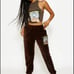 Boys lie “only time will tell” brown velour velvet graphic jogger sweat pants M
