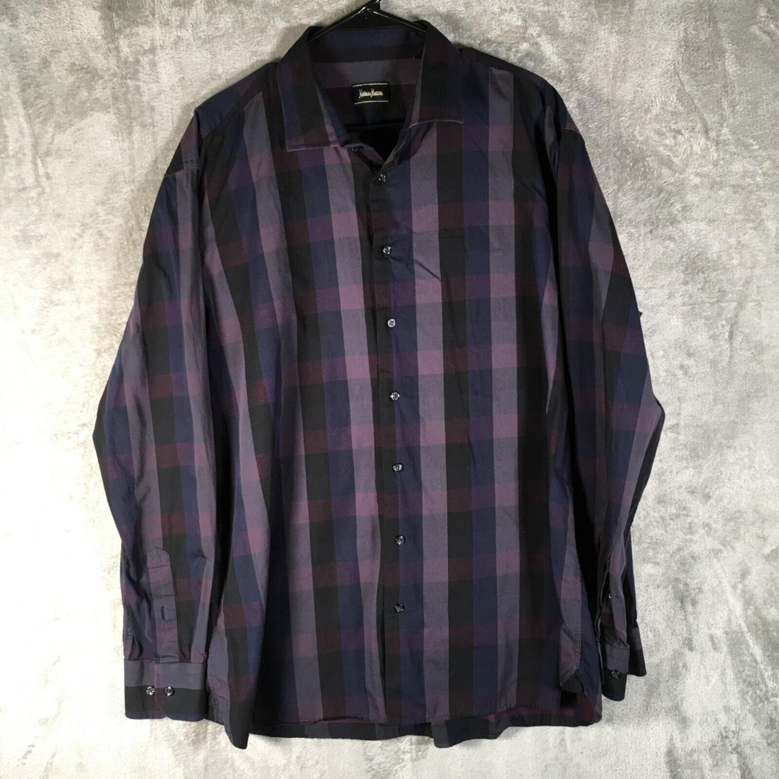 Neiman Marcus Men's Button Down Long Sleeve Dress Shirt Purple Plaid XXL