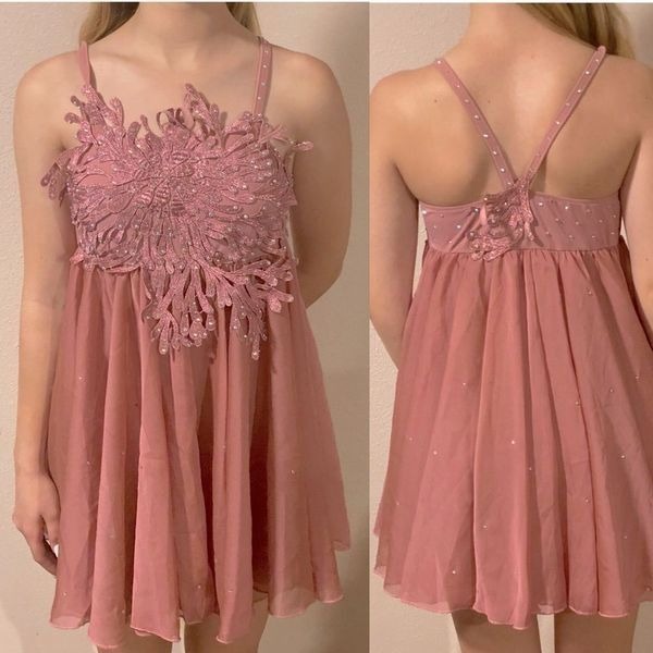 Glamour solo dance costume pink mauve lyrical rhinestone chiffon dress MC child