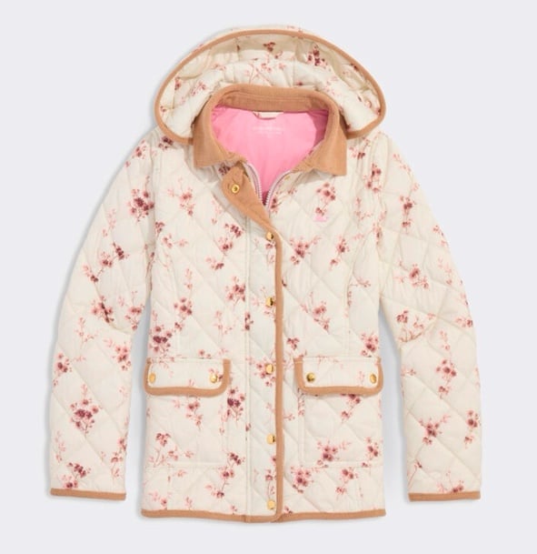 Vineyard Vines Girls' Quilted Barn Coat in Sienna Floral / Stone - M (12-14) NWT