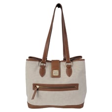 Dooney & Bourke Satchel Tote Bag Tan Leather Cream Micro Check