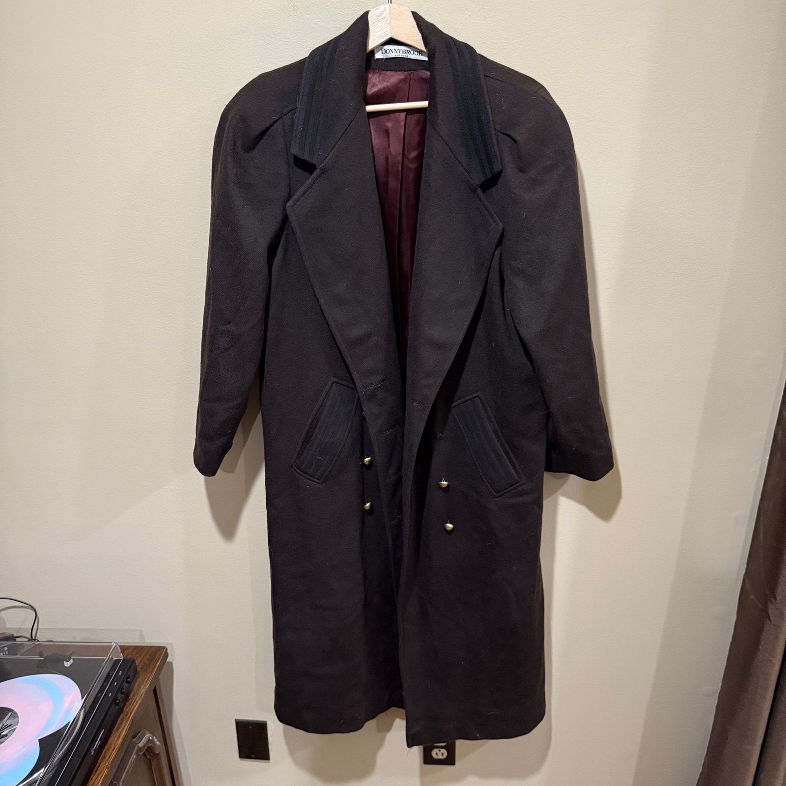 Vintage Donnybrook Wool Women's Long Over Coat Size ?? Brown Black Striped